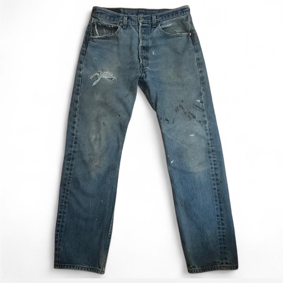 💚 Vintage Levi’s 501xx Blue Distressed Jeans (W32 L33) (27) - Picture 3 of 11